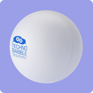 witte stressbal met blauw logo