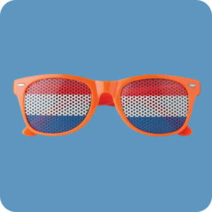 Oranje zonnebril met Nederlandse vlag in de lenzen – dé eyecatcher voor elke fan