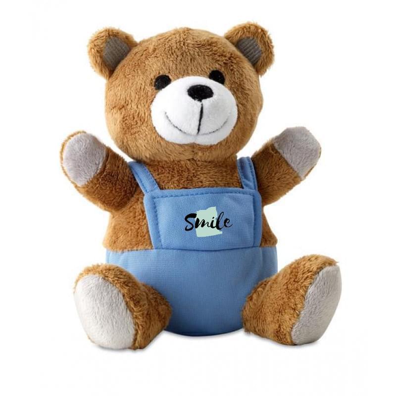 Pluchen teddybeer met kleurrijke outfit