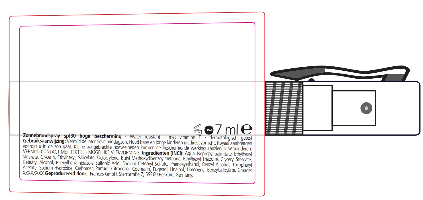 Zonnebrandspray - SPF 30 - 7 ml - full color bedrukking - Bedrukking + ingrediënten