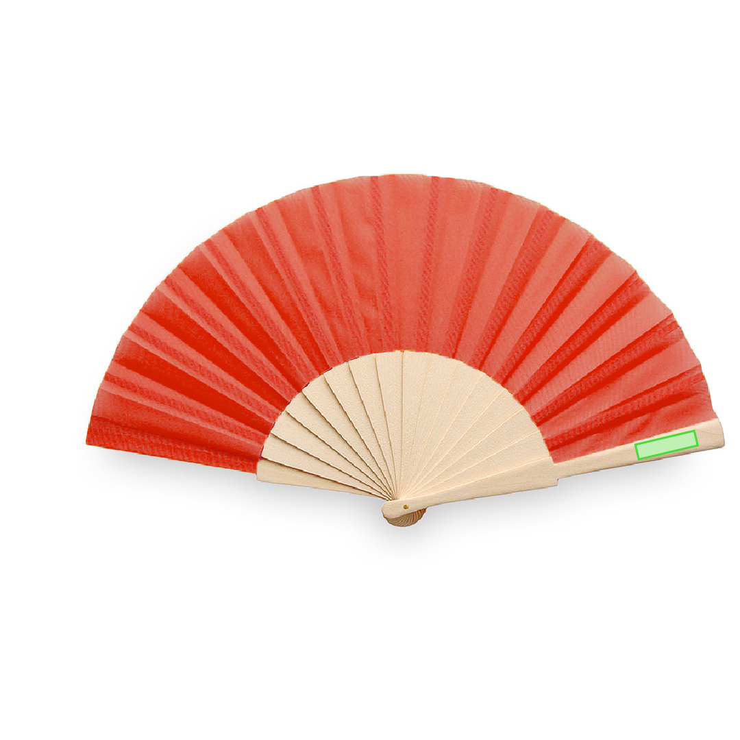 Folklore handwaaier - polyester - 42 x 23 cm - houten handvat - Gravering