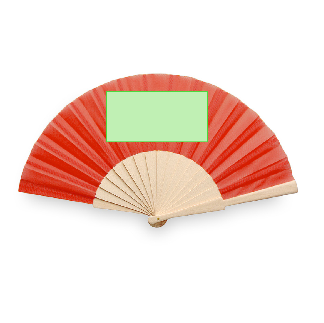 Folklore handwaaier - polyester - 42 x 23 cm - houten handvat - Bedrukking