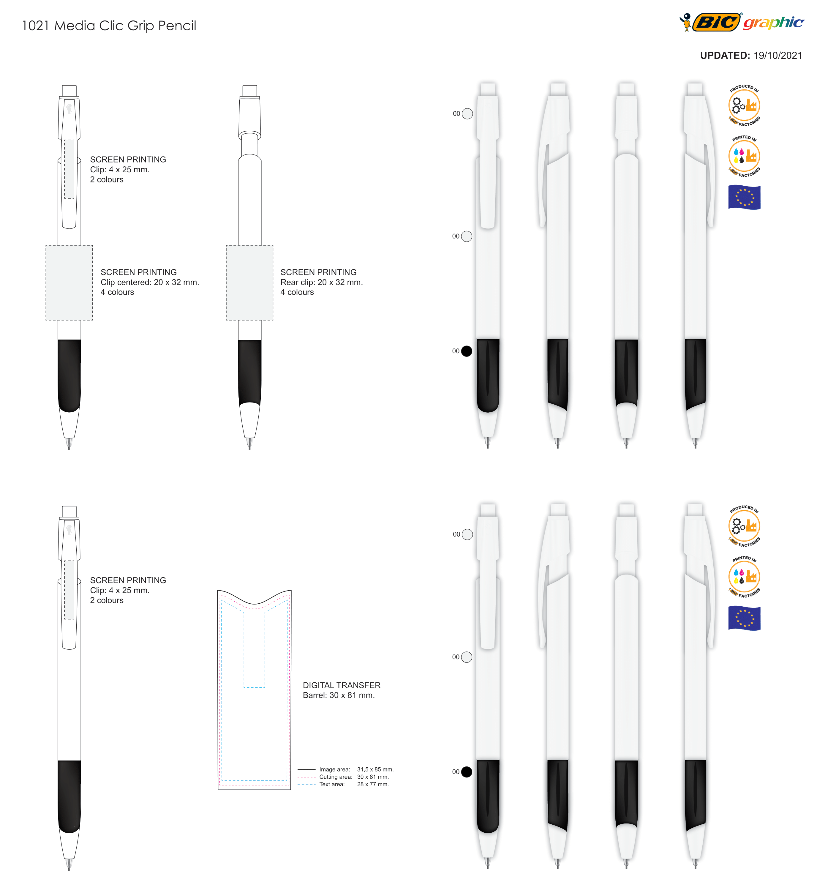 BIC® Media Clic grip vulpotlood - kunststof - met eraser - Bedrukking