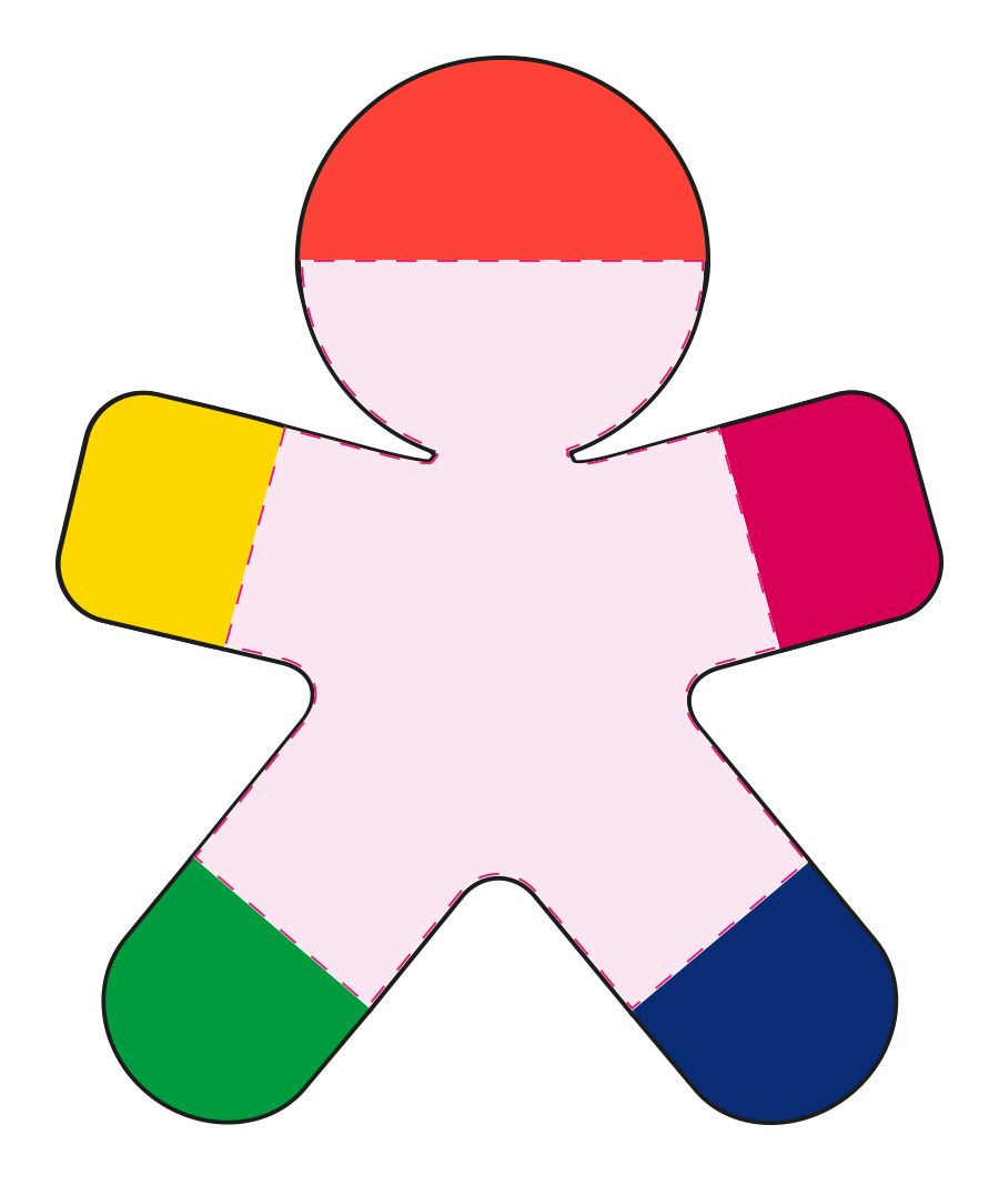 Markeerstift mens - ABS - 5 kleuren - Voorzijde