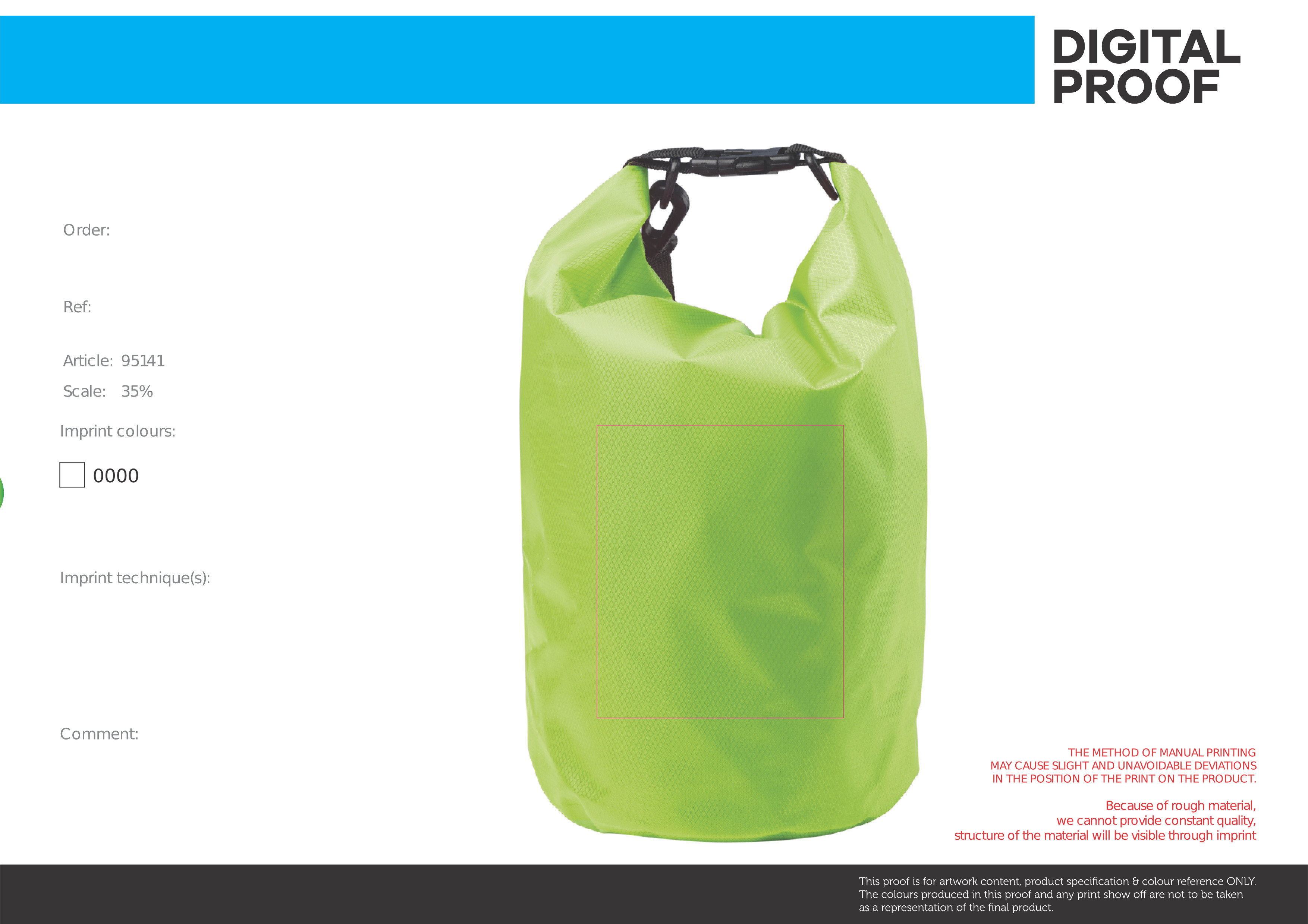 Waterwerende tas - 5L - ripstop - karabijnhaak - Bedrukking (Full color)