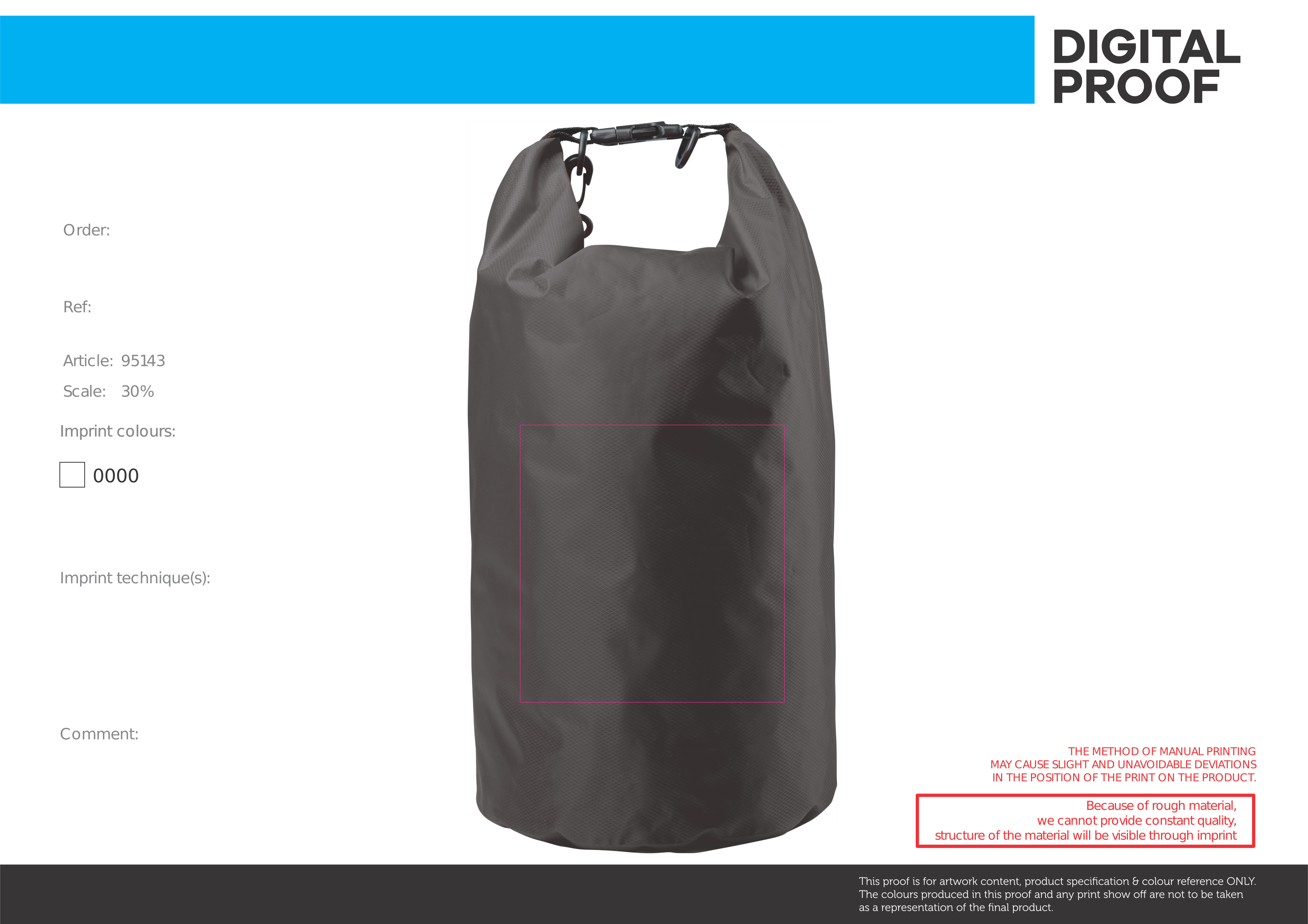 Waterwerende tas - 15L - ripstop - karabijnhaak - Bedrukking (Full color)