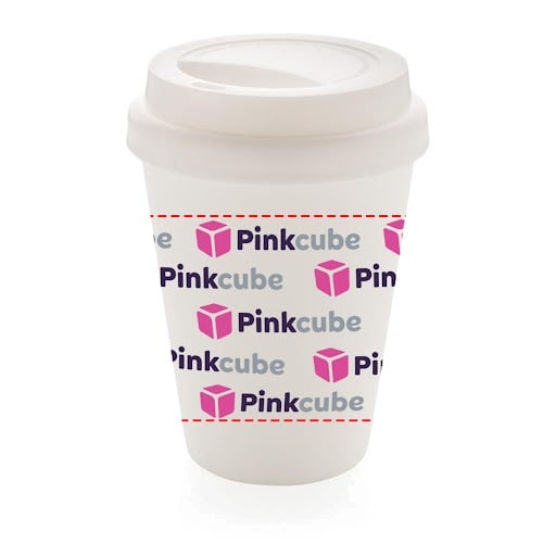 Herbruikbare beker 300ml - PP - dubbelwandig - met schroefdeksel - Bedrukking full color