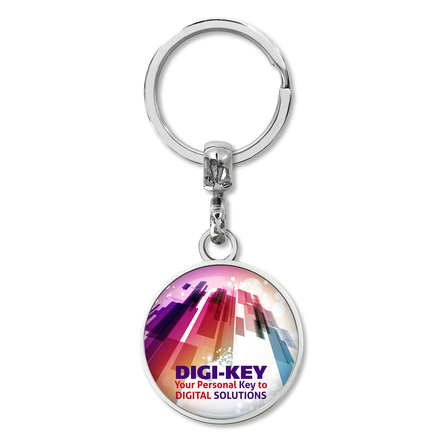 Ronde sleutelhanger - metaal - Ø 3.2 cm - met doming label - Bedrukking achterzijde