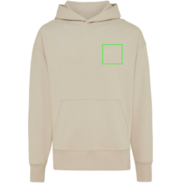 Iqoniq Yoho hoodie - unisex - gerecycled katoen - 340 g/m² - Bedrukking linkerborst