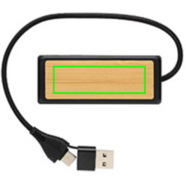 Link dubbele USB-hub - gerecycled kunststof/bamboe - USB-C en A - Gravering