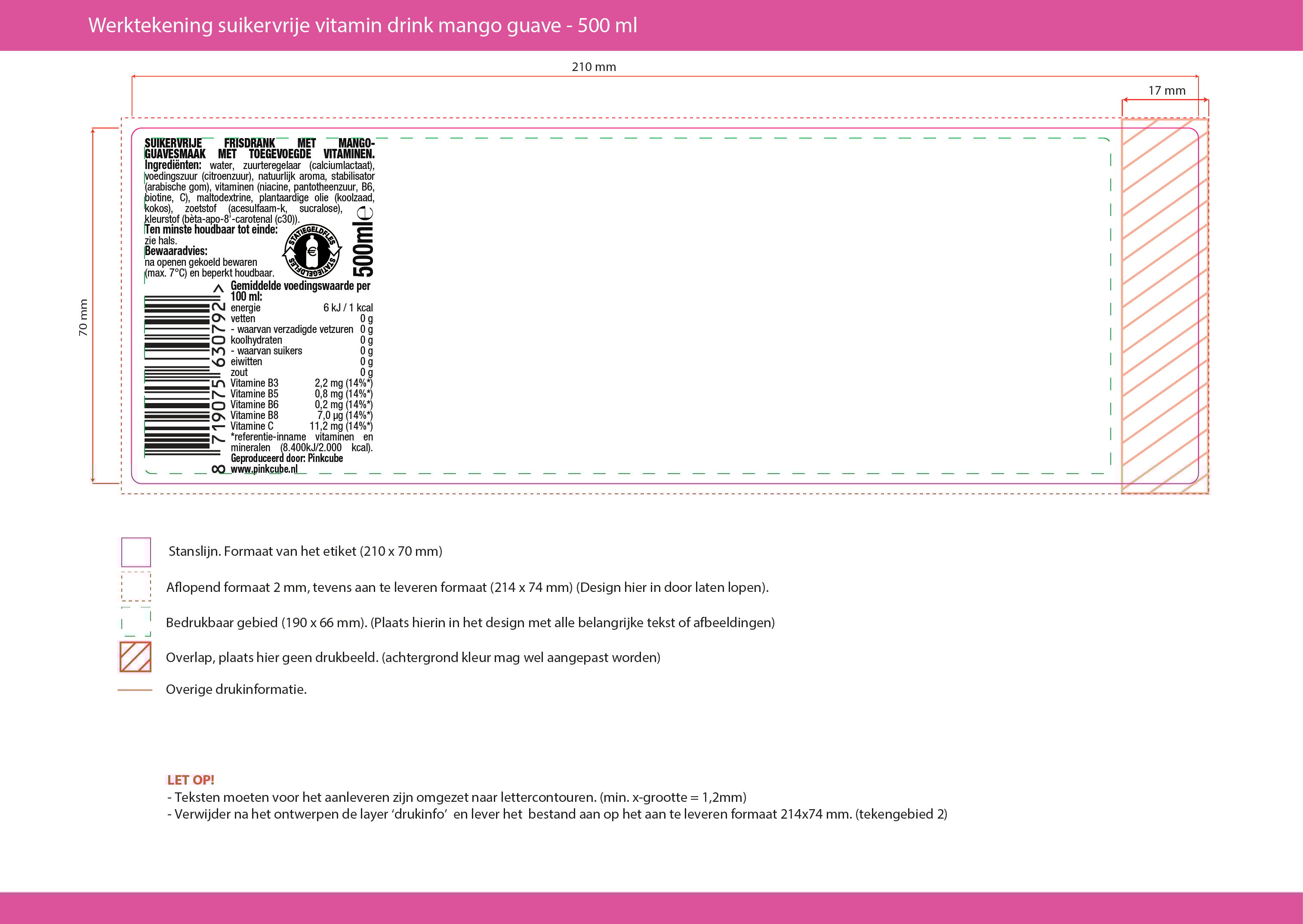rPET flesje suikervrije vitaminedrink 500 ml - diverse smaken - Mango guave rPET flesje suikervrije vitaminedrink 500 ml - diverse smaken - Mango guave