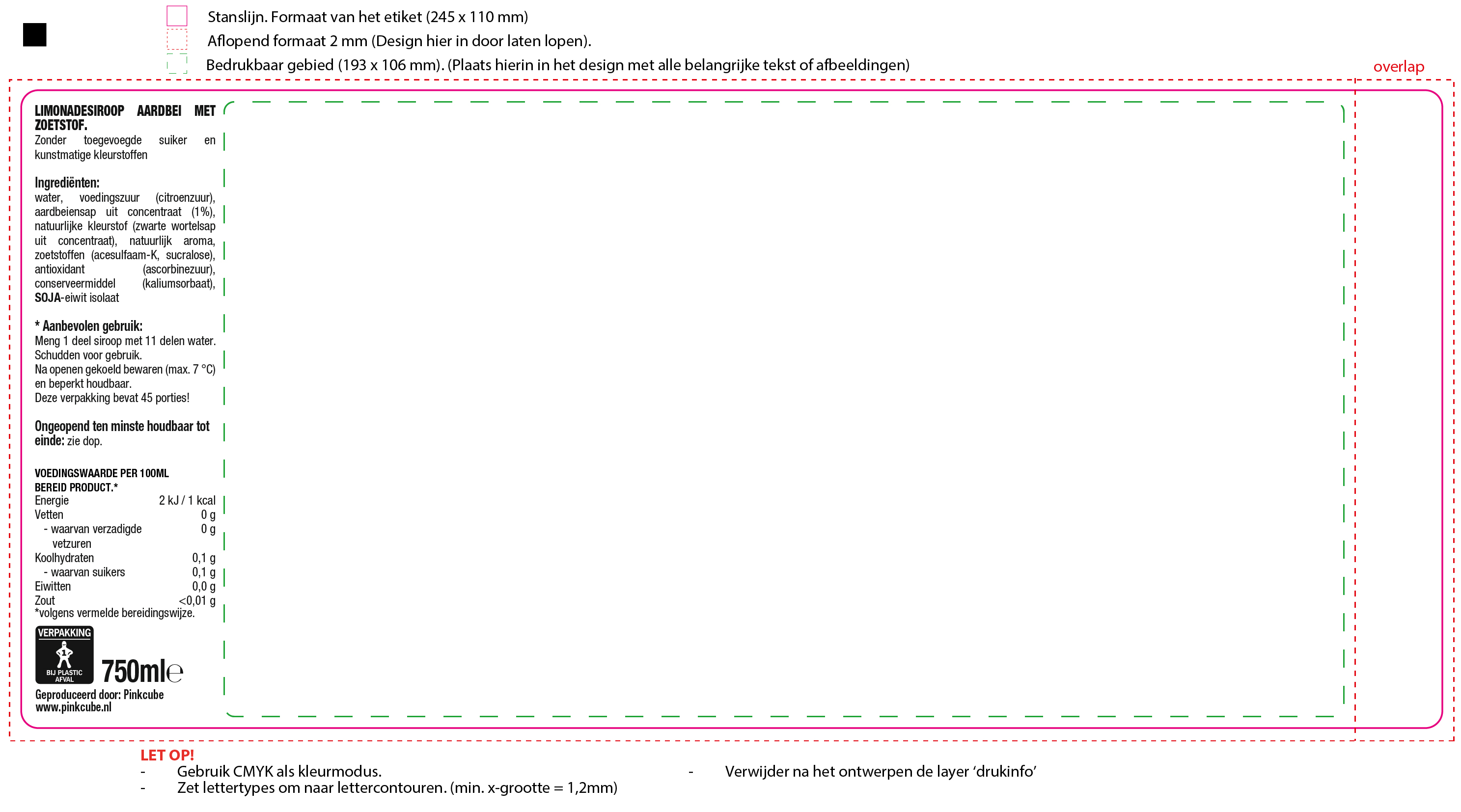 Suikervrije siropen 750 ml - rPET fles - aarbei of sinaasappelsmaak - Aardbei