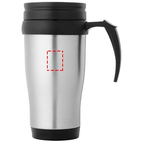 Thermosbeker 400ml - RVS/plastic - dubbelwandig - met twist on schuifdeksel en handvat - Gravering Thermosbeker 400ml - RVS/plastic - dubbelwandig - met twist on schuifdeksel en handvat - Gravering