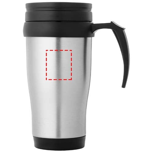 Thermosbeker 400ml - RVS/plastic - dubbelwandig - met twist on schuifdeksel en handvat - Bedrukking Thermosbeker 400ml - RVS/plastic - dubbelwandig - met twist on schuifdeksel en handvat - Bedrukking