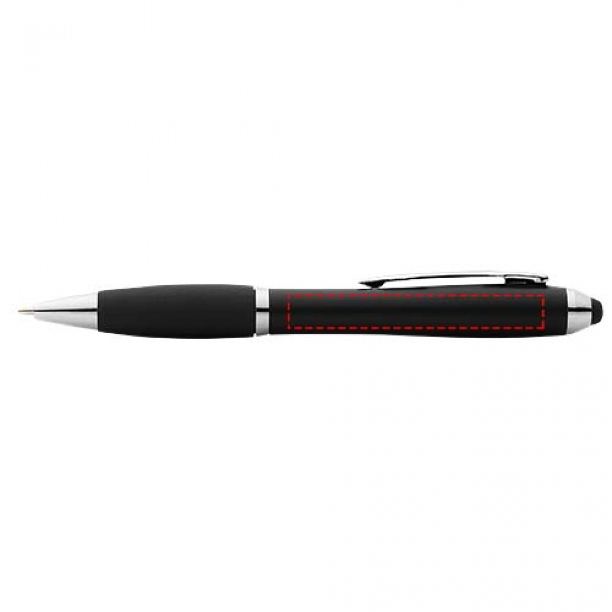 Nash stylus balpen - kunststof - blauwe inkt - metalen details - zwarte grip - verlengde van de clip gehele lengte Nash stylus balpen - kunststof - blauwe inkt - metalen details - zwarte grip - verlengde van de clip gehele lengte