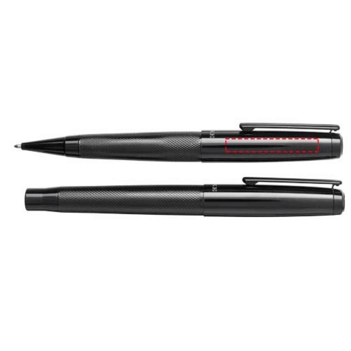 Gloss pennenset - metaal - zwarte inkt - balpen en rollerbalpen - geschenkverpakking - balpen dop