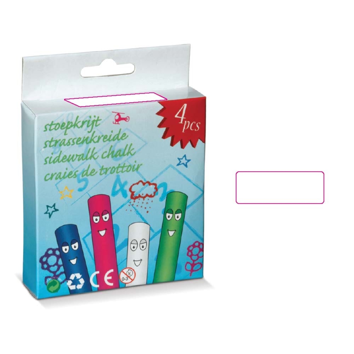 Stoepkrijt 4 stuks in doosje - op het doosje