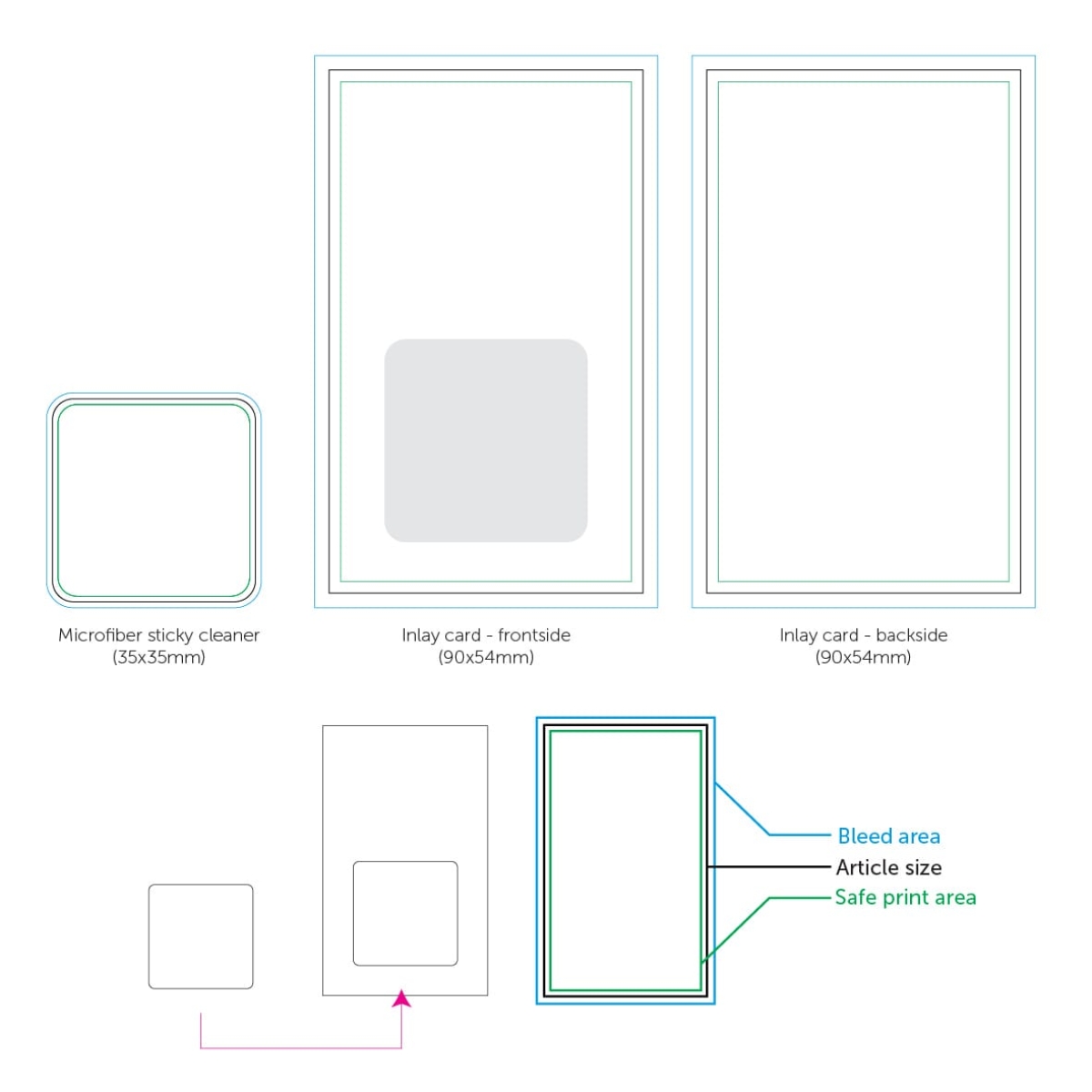 Smartphone schoonmaakdoekje sticky - microvezel - 3.5x3.5 cm - - voor- en achterzijde kaartje en doekje