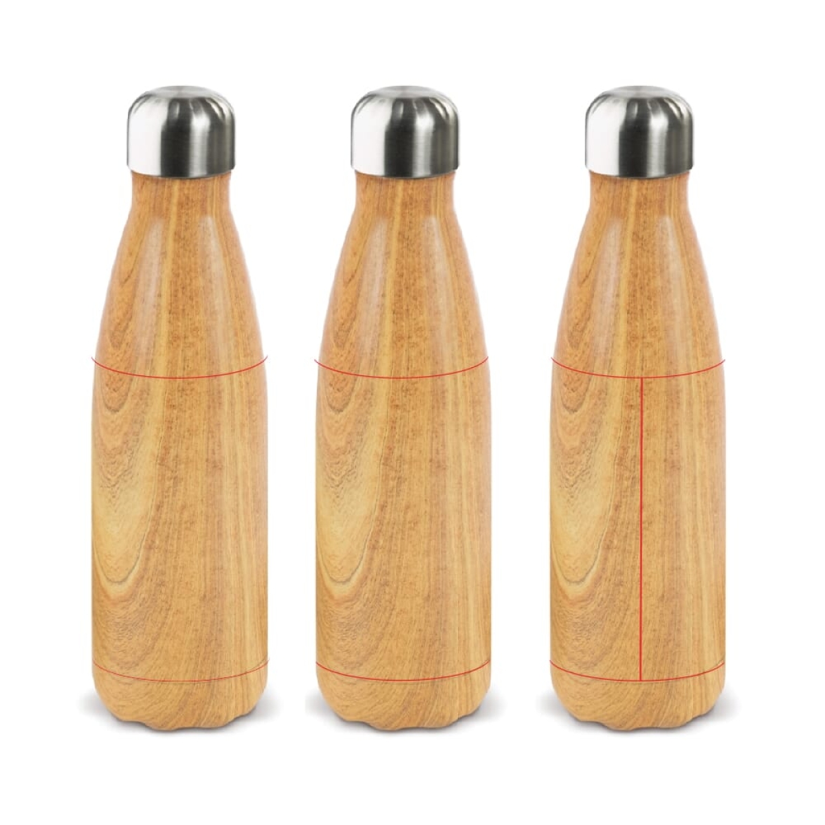 Swing thermosfles 500ml - RVS - dubbelwandig - natuurlijke hout look - rondom