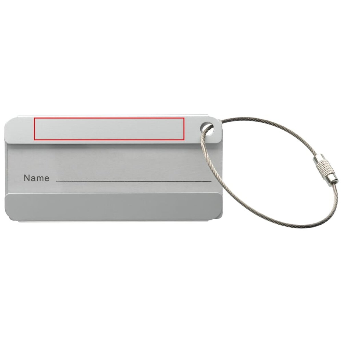 Bagagelabel Rechthoek met ijzerdraad en draaislotje - voorzijde met naamkaart boven