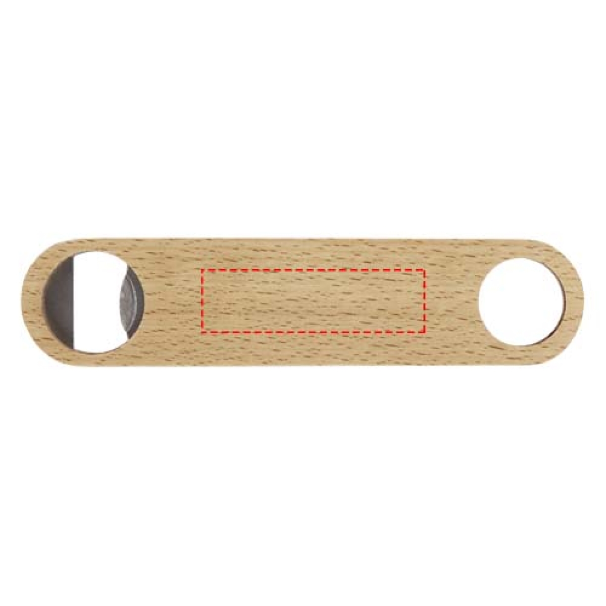 Origina flesopener - RVS en hout - met hanger - voorzijde