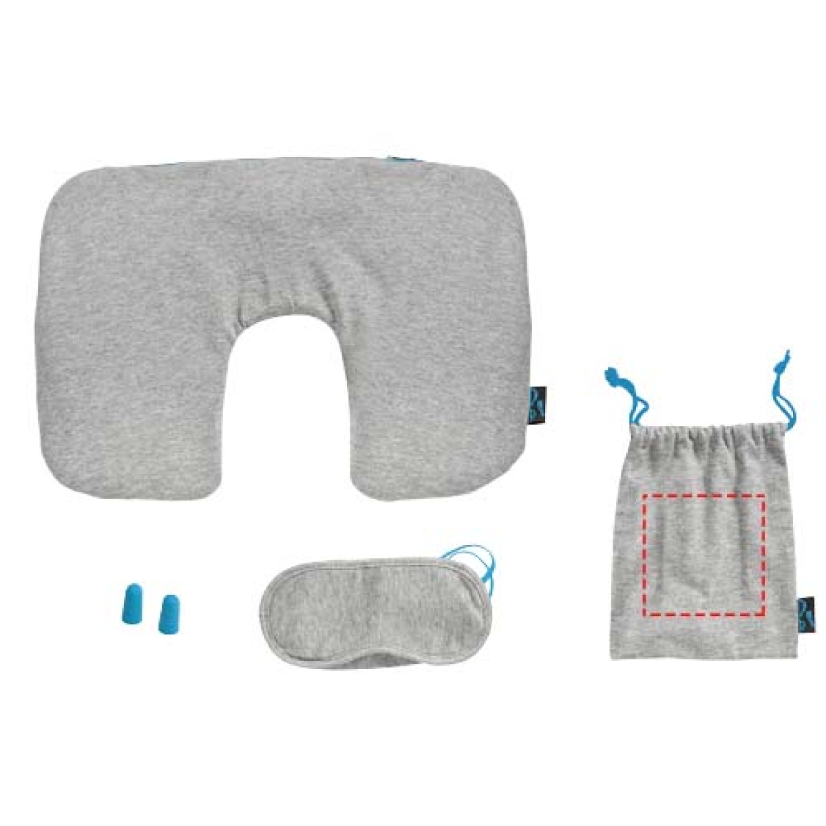 Miami reisset - polyester en katoen - nekkussen, slaapmasker - oordopjes - verpakt in tasje - zakje