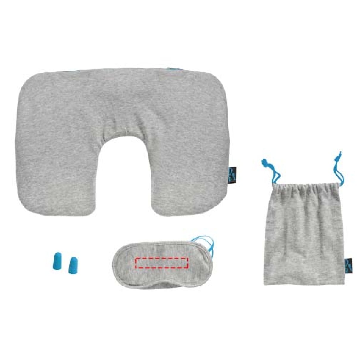 Miami reisset - polyester en katoen - nekkussen, slaapmasker - oordopjes - verpakt in tasje - masker