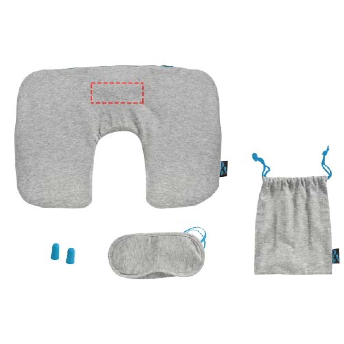 Miami reisset - polyester en katoen - nekkussen, slaapmasker - oordopjes - verpakt in tasje - kussen