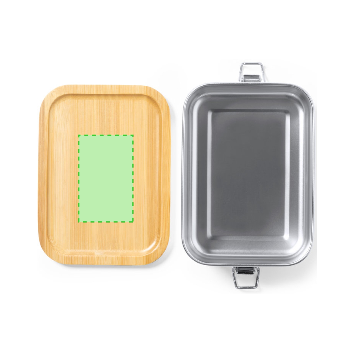 Plastil lunchbox 800ml - RVS - bamboe deksel - veiligheidssluiting - Op de deksel van de spiegel