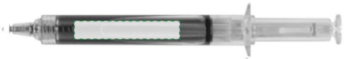 Injectiespuit balpen - kunststof - zwarte inkt - gekleurde vloeistof - Achterzijde Injectiespuit balpen - kunststof - zwarte inkt - gekleurde vloeistof - Achterzijde