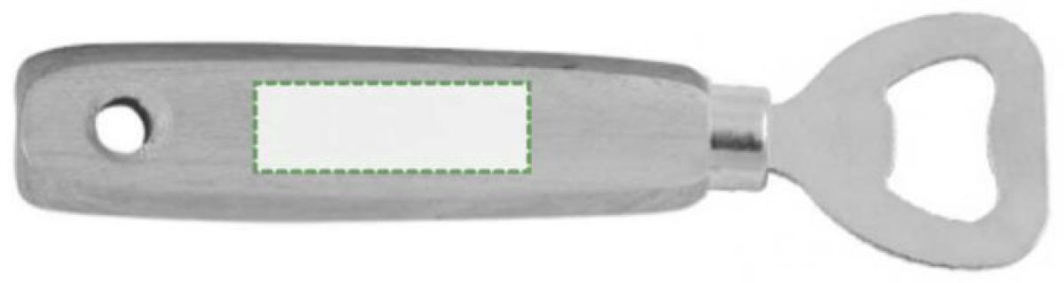 Travis flesopener - hout en RVS - Achterzijde