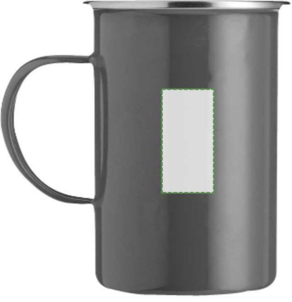 Emaille mok 450ml - metaal - met RVS rand - Rechts van het oor