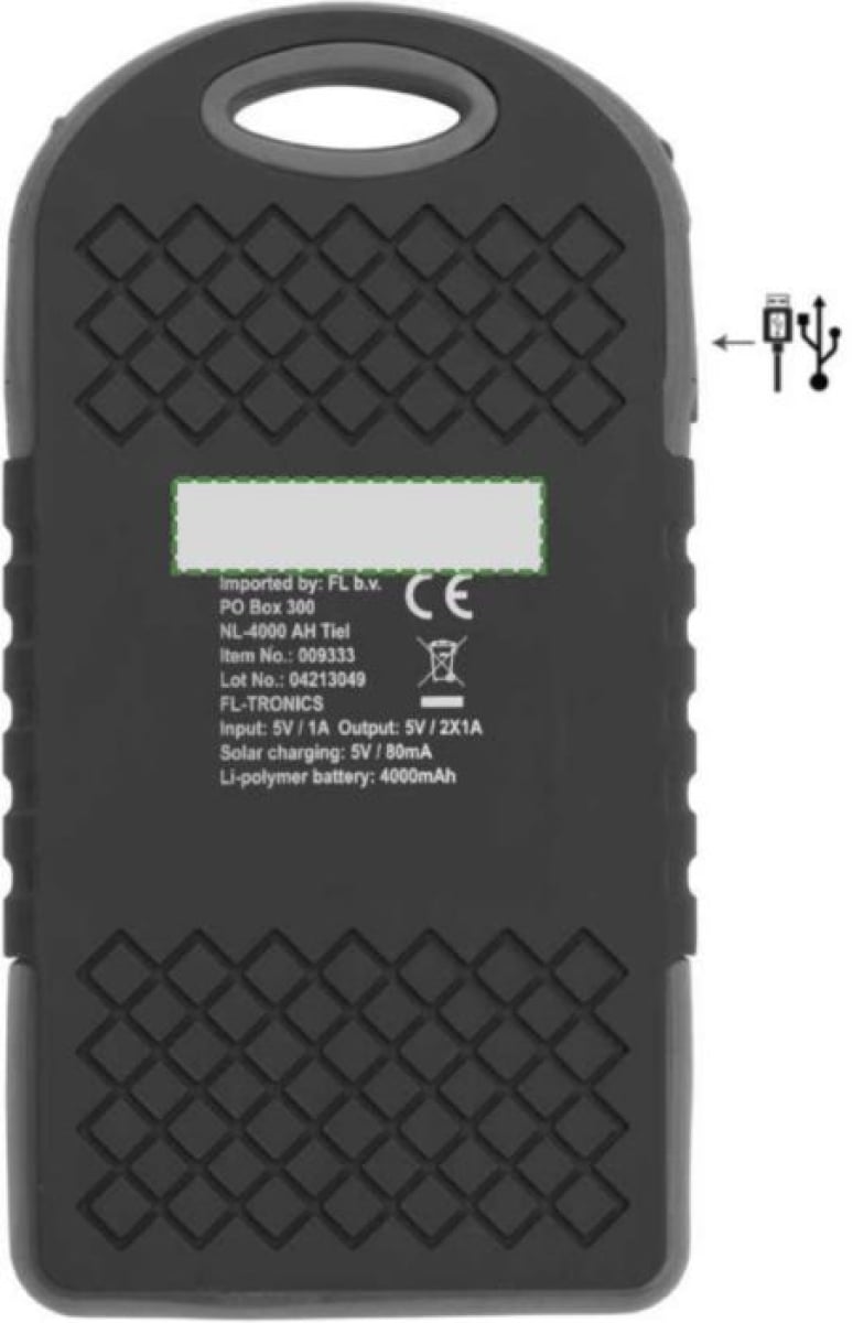 Aurora powerbank - 4.000mAh - ABS - zonne-energie - Achterzijde Aurora powerbank - 4.000mAh - ABS - zonne-energie - Achterzijde