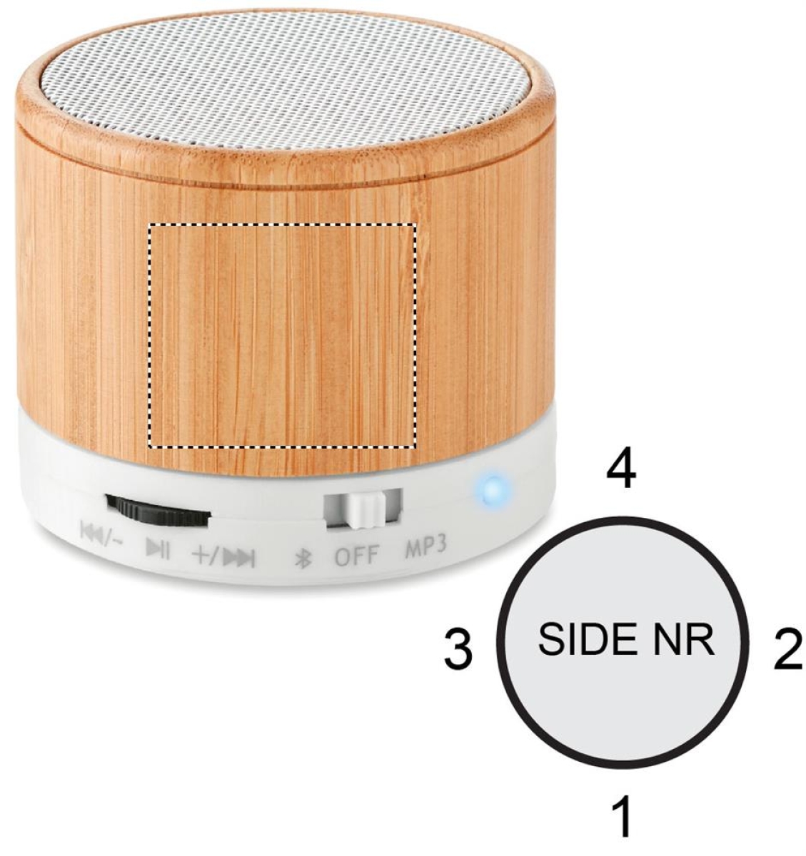 Round bamboo bluetooth luidspreker - Side 1