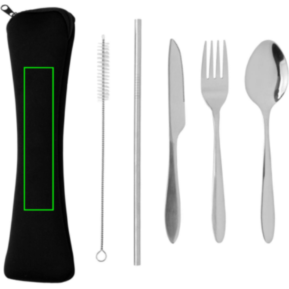 4-delige roestvrijstalen herbruikbare bestekset - Pouch voorzijde
