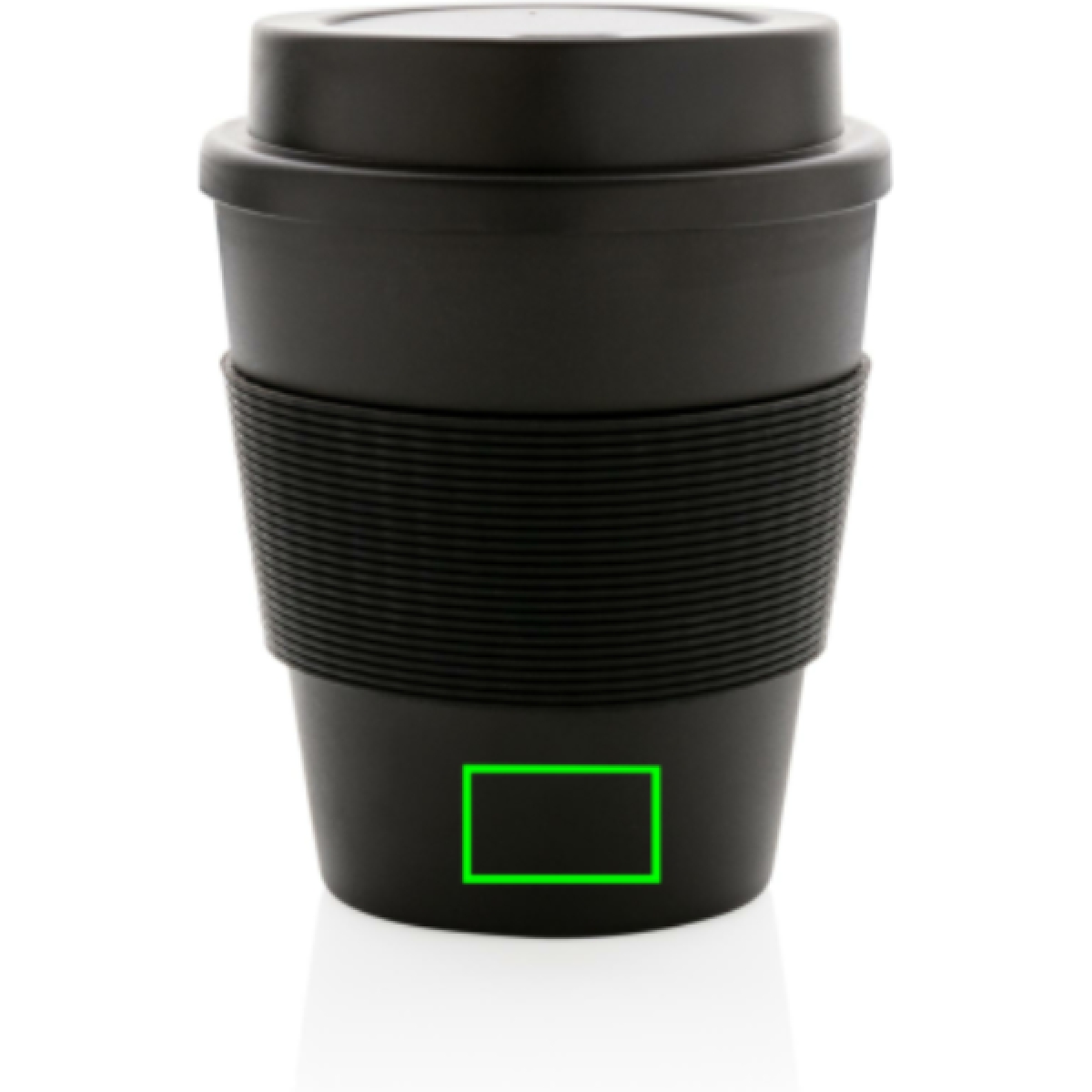 Beker 350ml - PP - met schroefdeksel en siliconen sleeve - Artikel achterzijde beneden