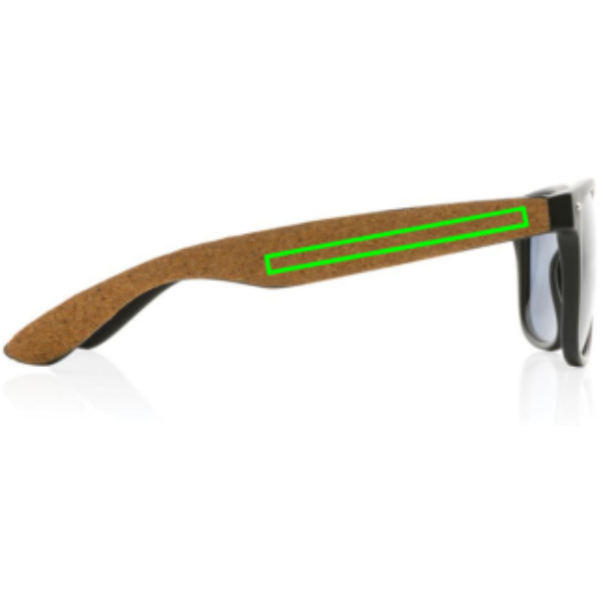 Zonnebril - gerecycled kunststof met FSC® kurk - UV400 - FSC® kraft verpakking - Artikel zijkant rechts